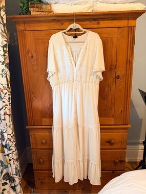 torrid Cream Button-Front Maxi Dress with Lace Panels
